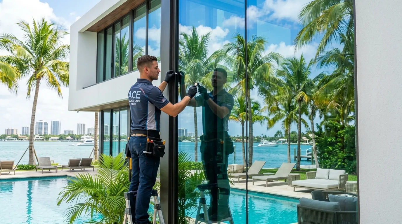 Professional glass installation Miami villa