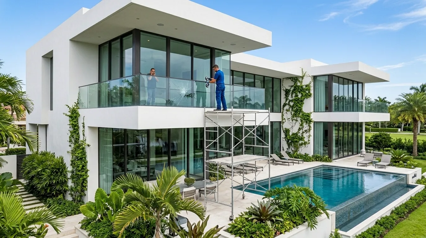 Wide shot of Miami Glass Rescue technician