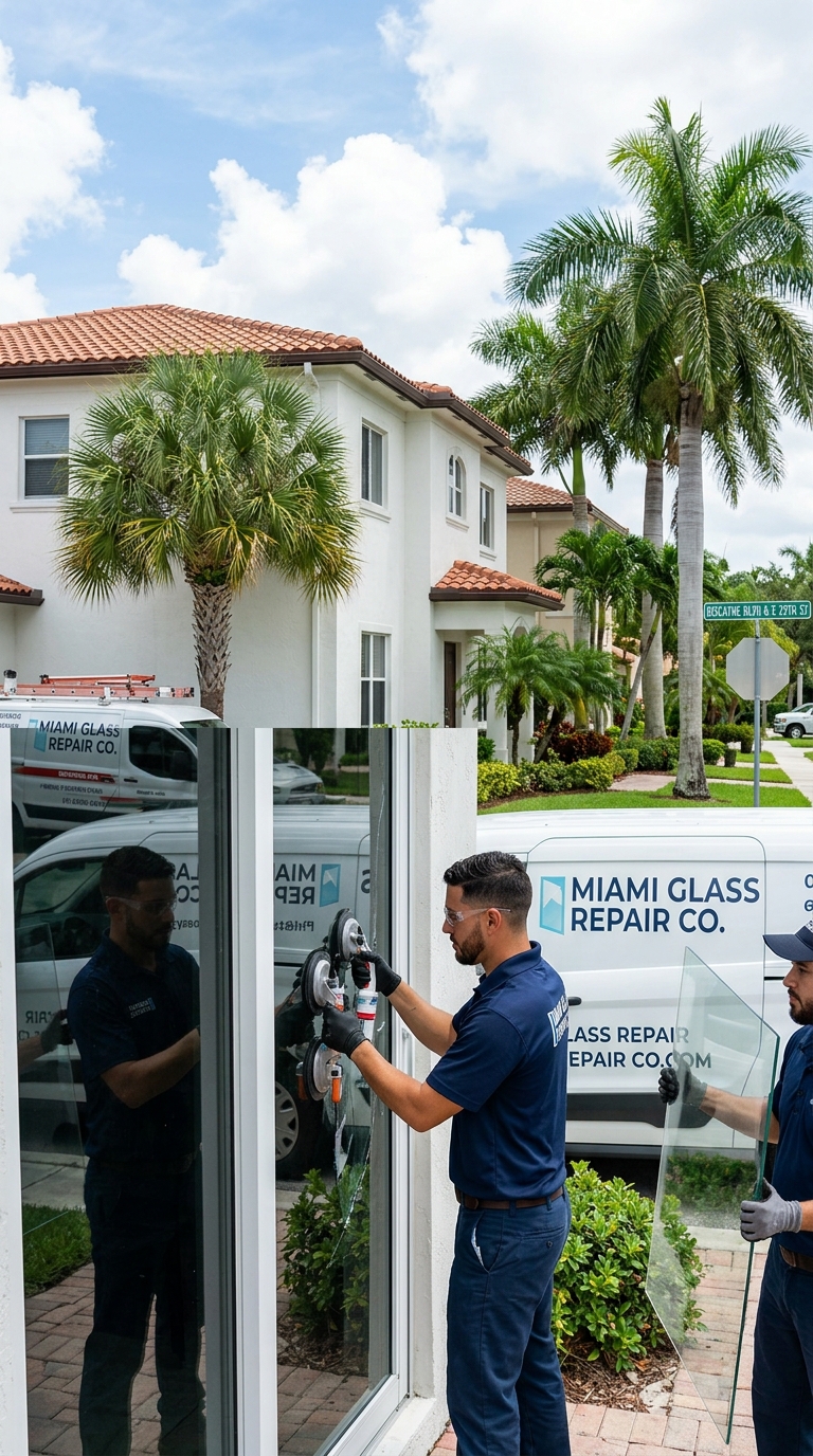 Technician inspecting Miami window pane