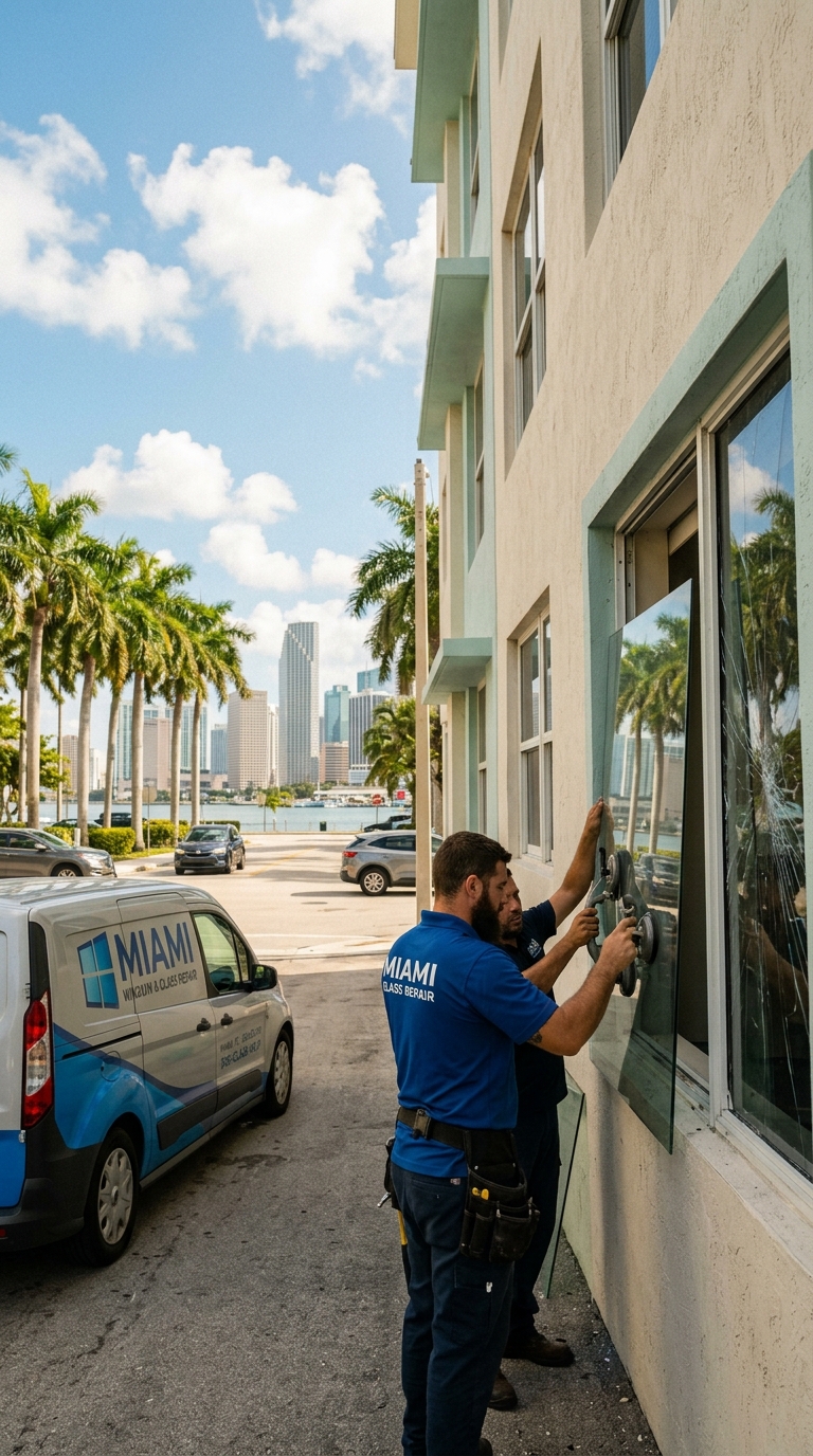Technician installing glass wall system