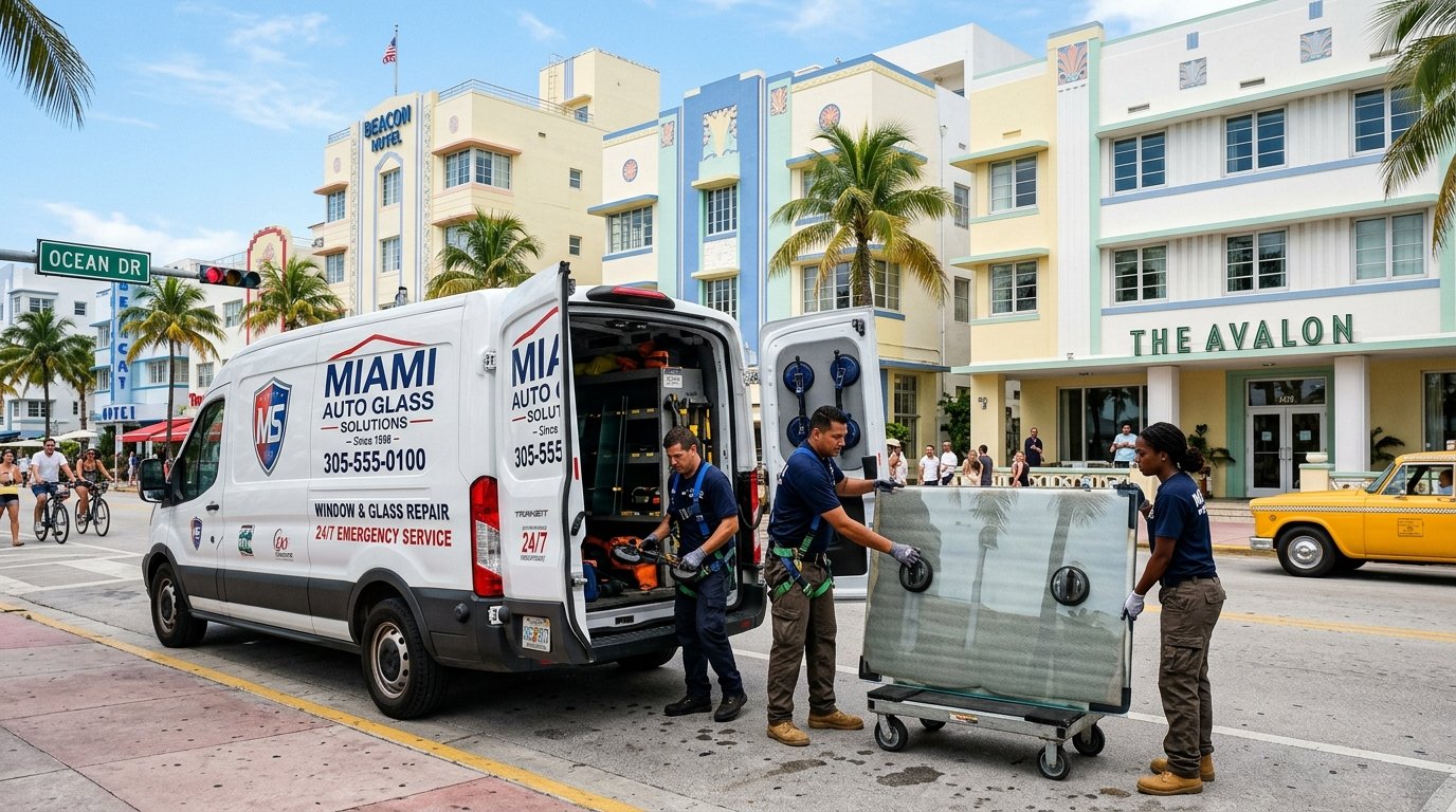 Miami Glass Rescue licensed technician at work on residential window