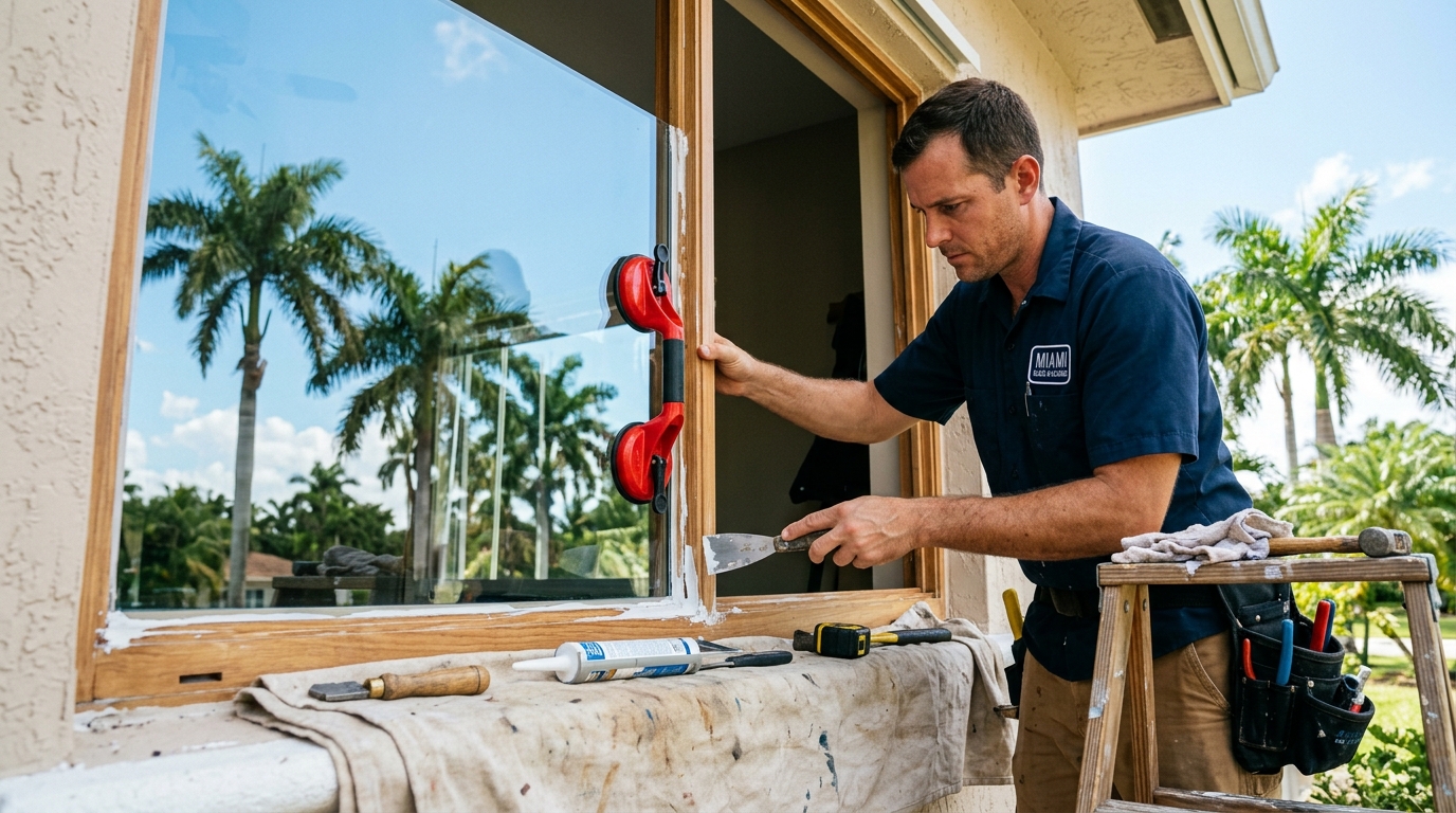Glass technician at work in Miami