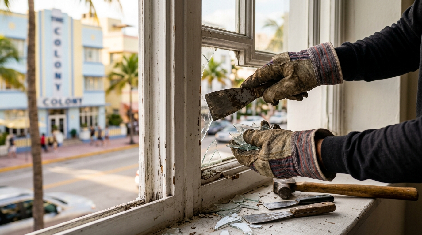 Technician installing pocket glass door